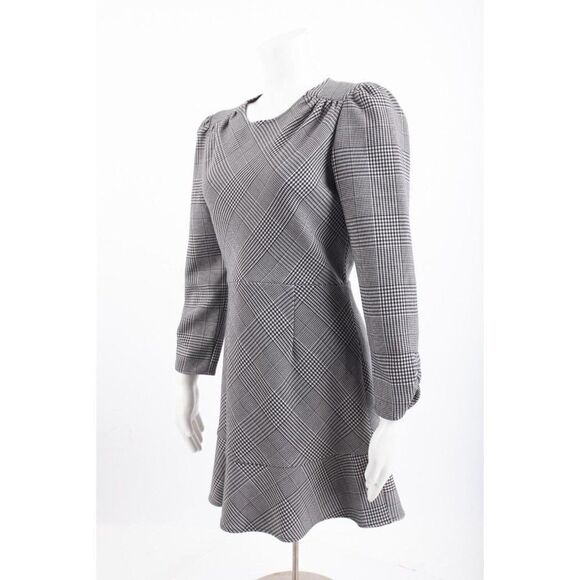 Dra Womans Gordon Plaid Lydia Dress Size L Black White Long Sleeve NWT - Picture 3 of 6